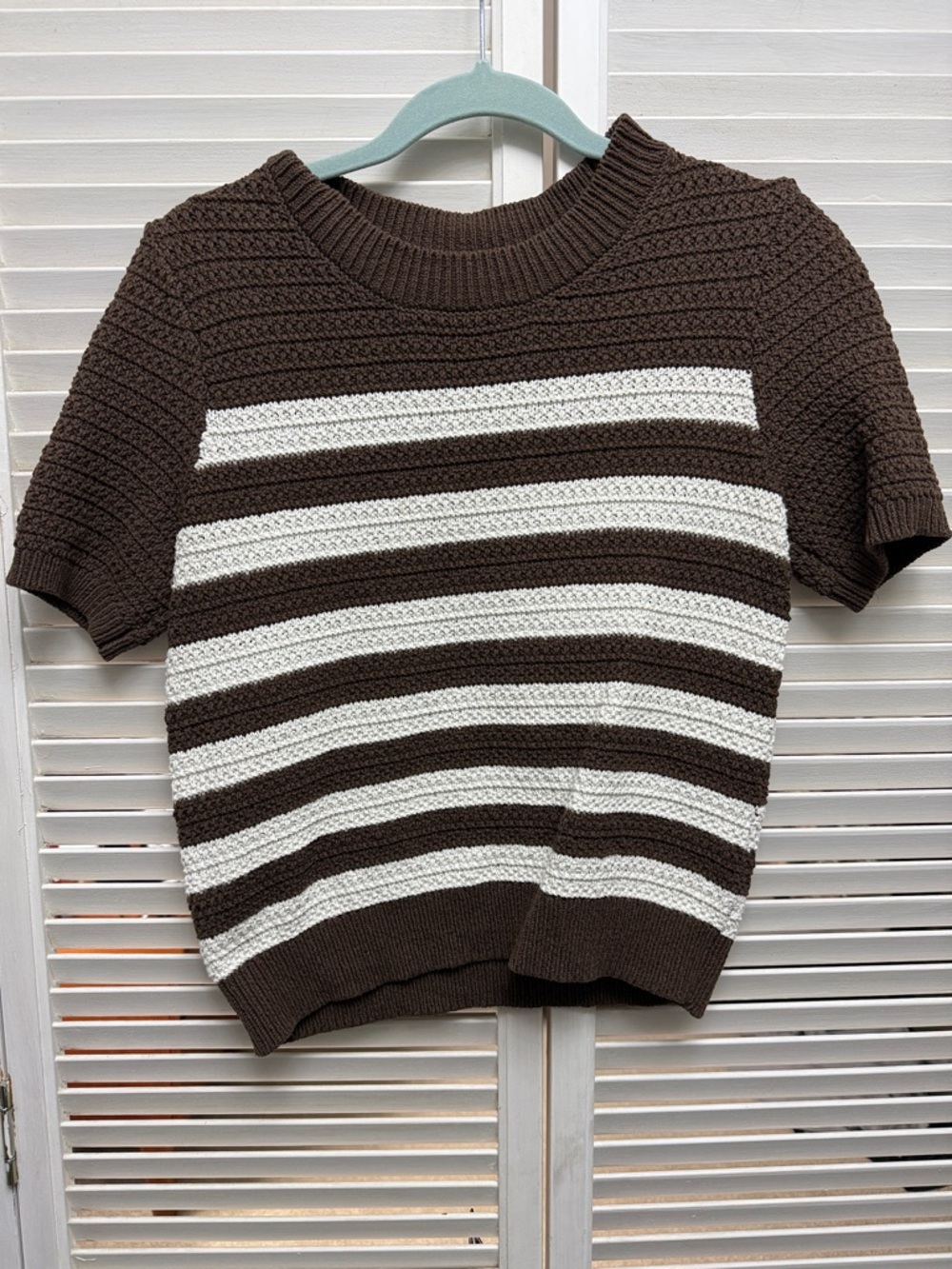 LOFT Taupe Ribbed Knit Short Sleeve Sweater